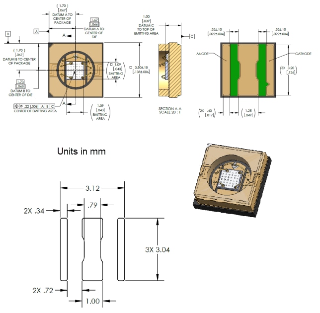 Mechanical Drawing - Luminus Devices SBT-10X-UV Surface Mount LEDs